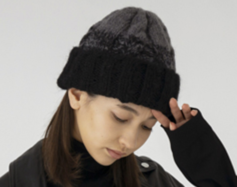 SB233-0102 Hand Knit Fisherman Beanie Black Mix